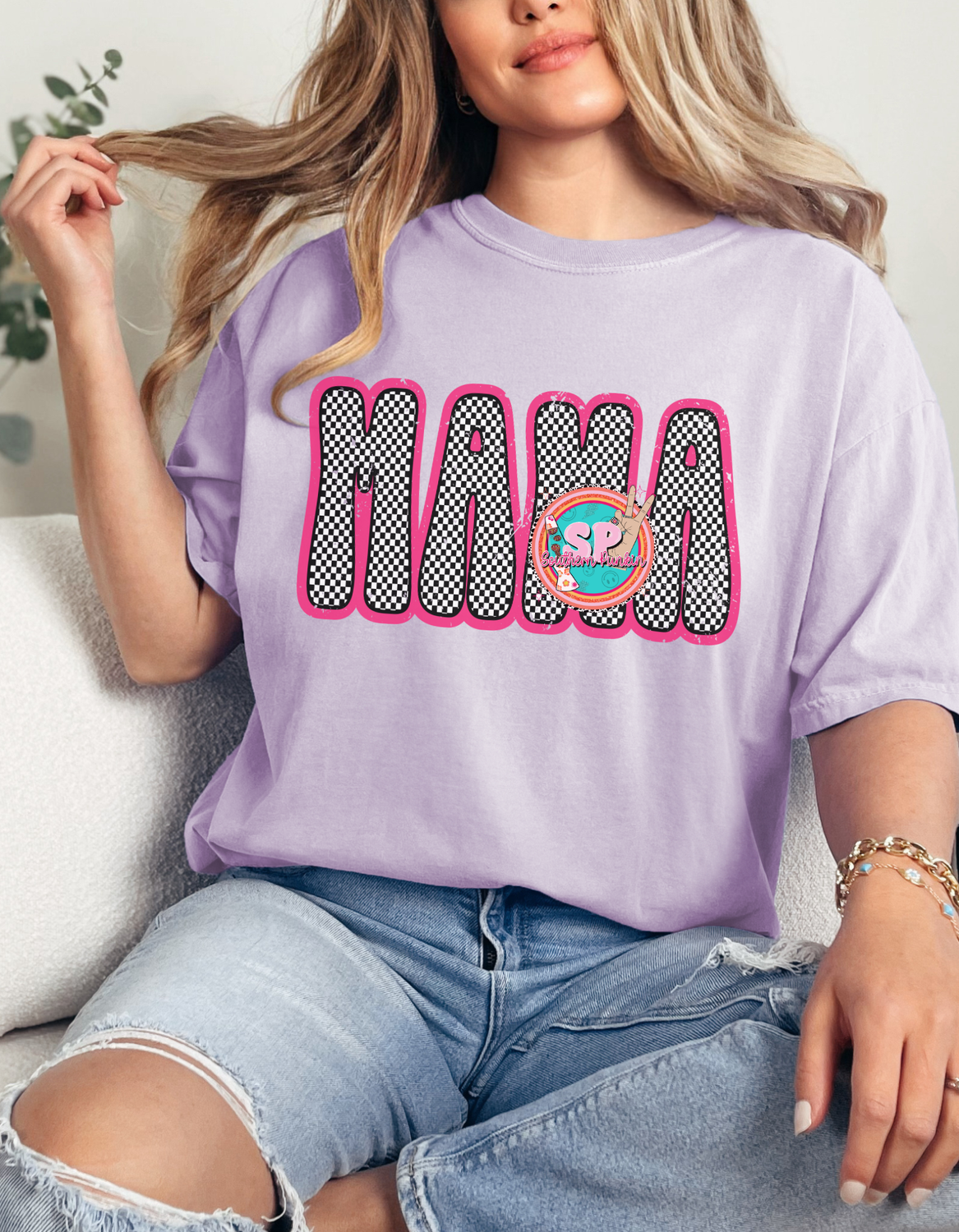 Mama Checkered Pink Shirt