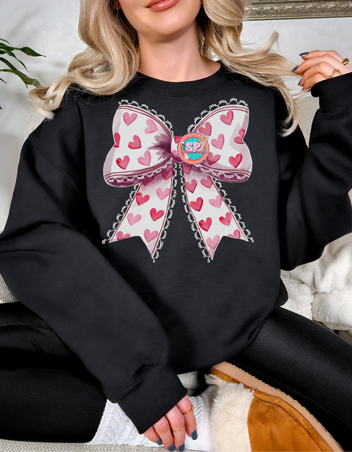 Heart Lace Bow Crewneck