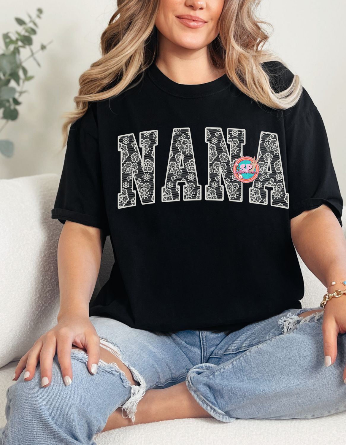 Nana White Lace Black Shirt