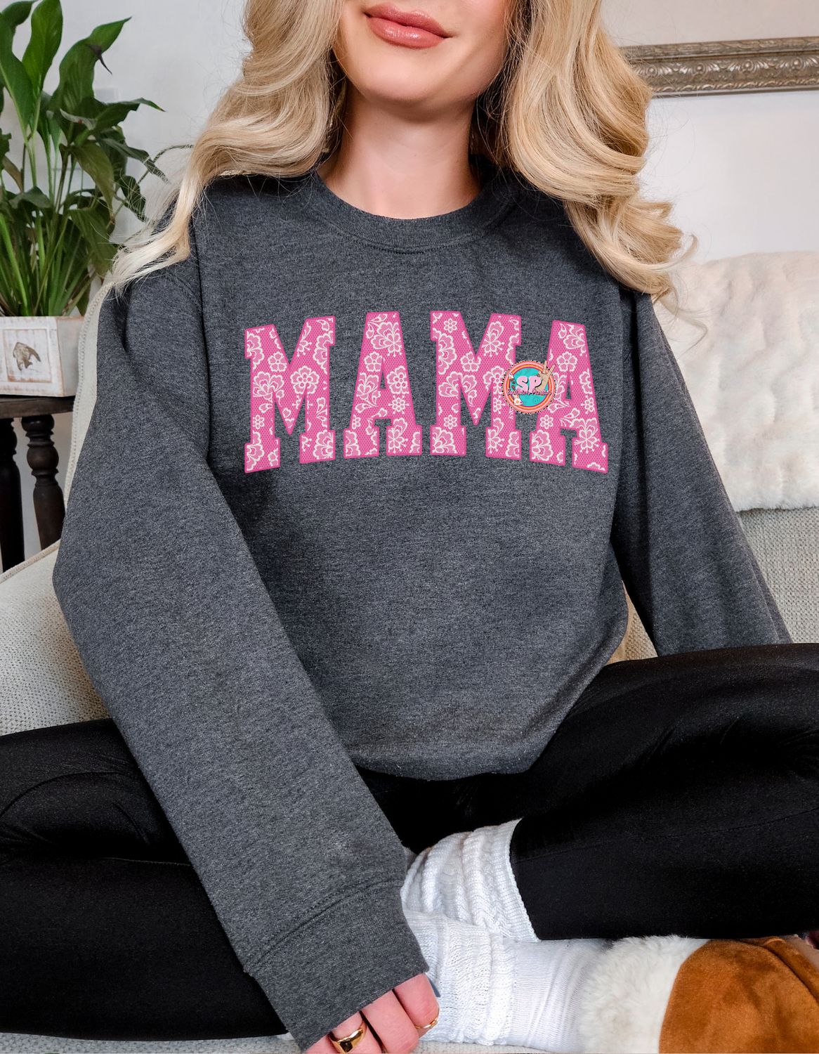Mama Pink Lace Crew