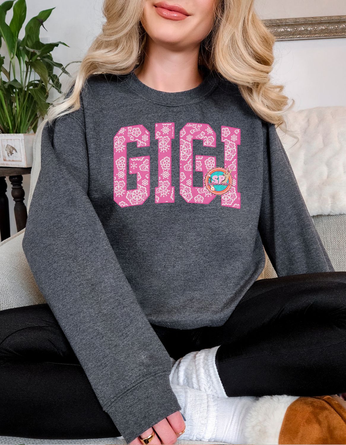Gigi Pink Lace Crew
