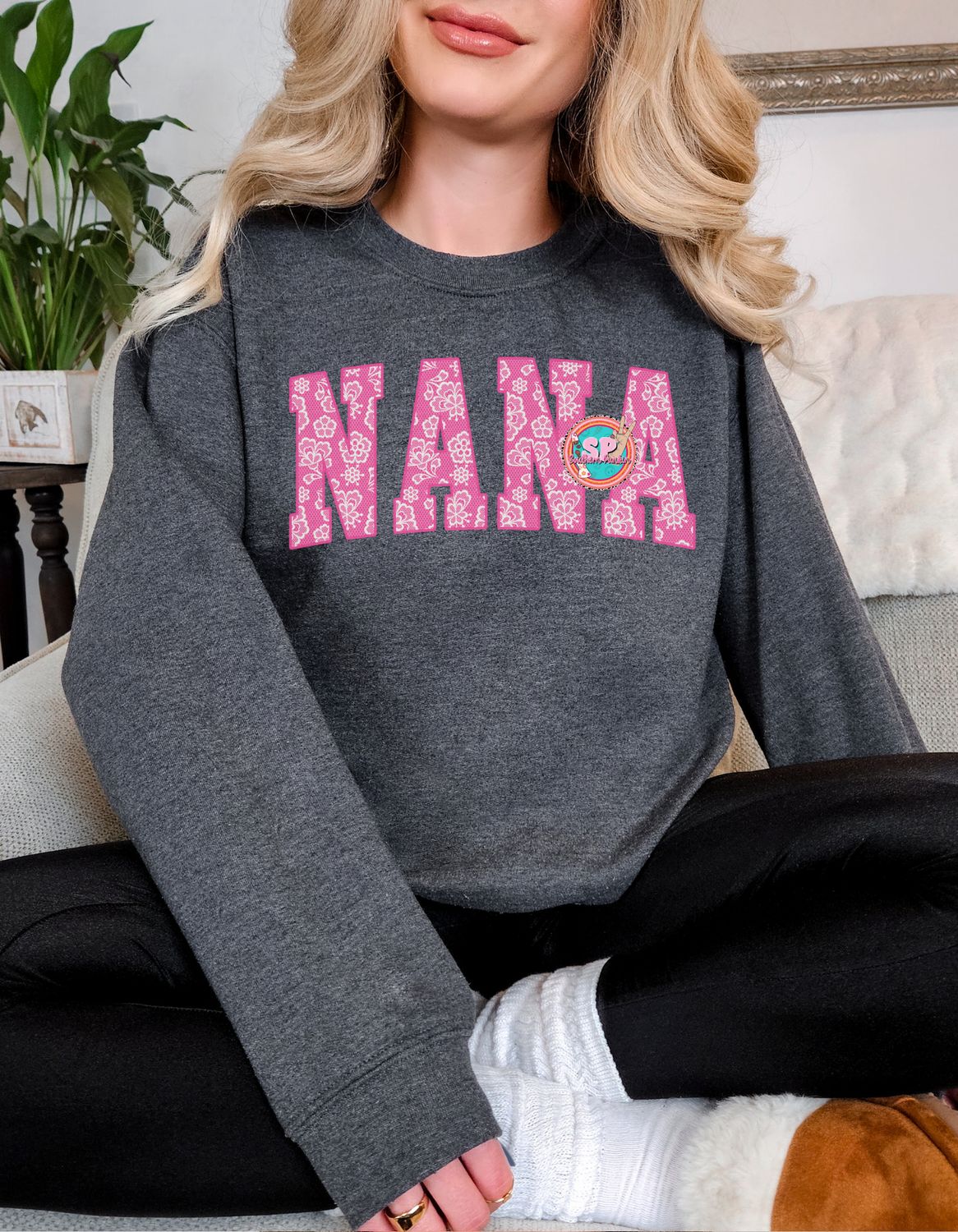 Nana Pink Lace Crew