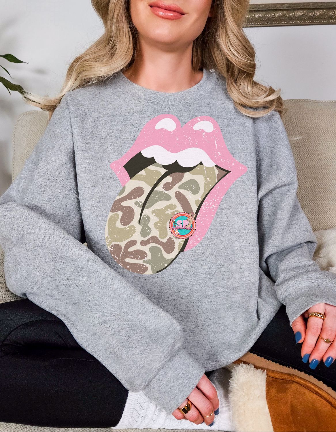 Pink Camo Tongue Crew