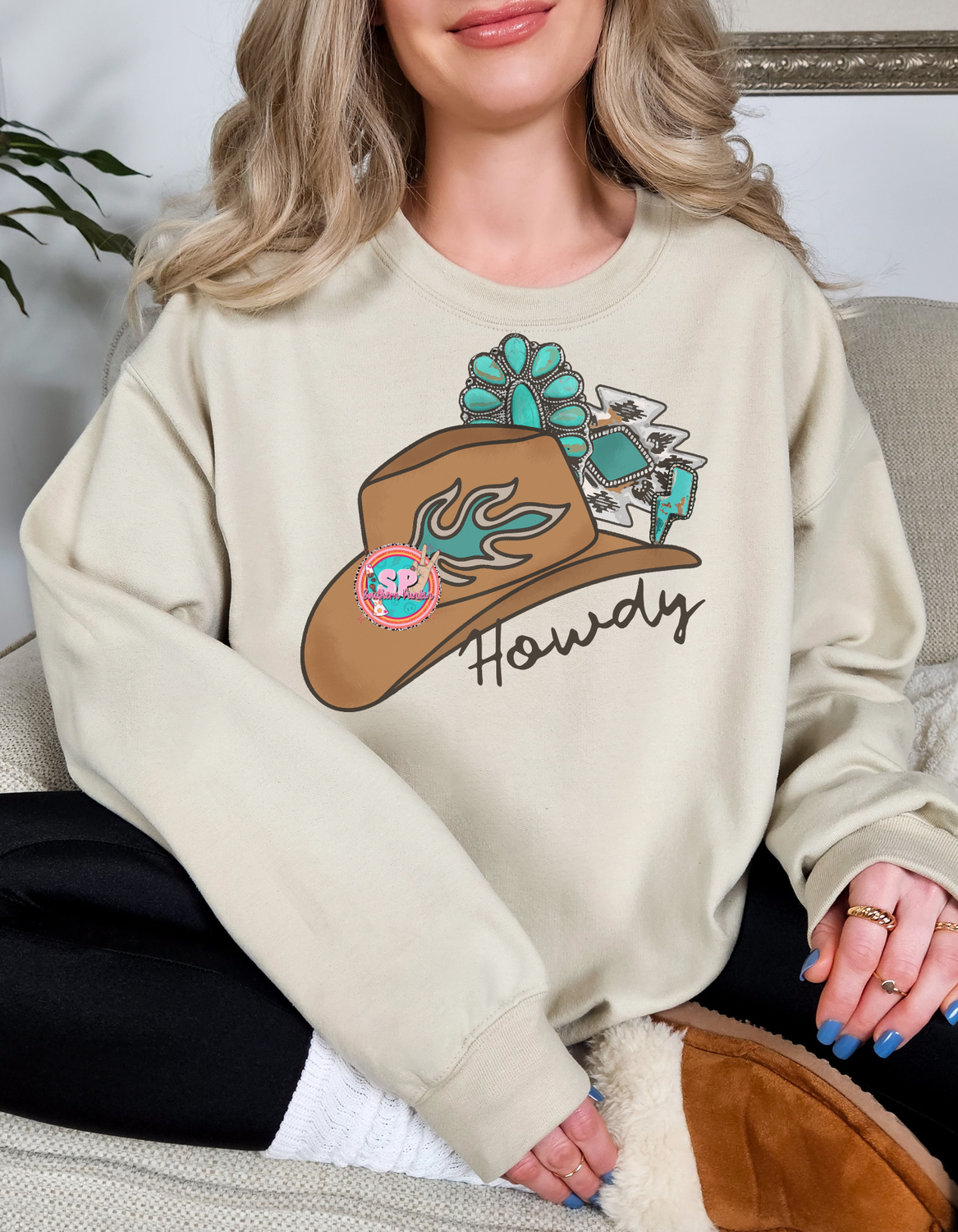 Howdy Brown Hat Crewneck