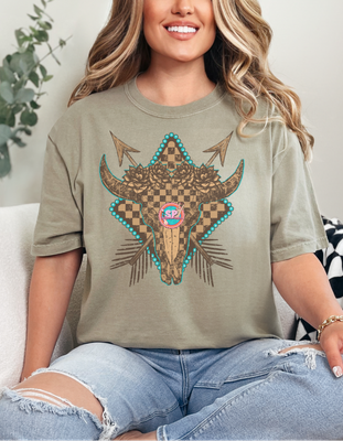 Brown Checkered Skull Arrow Shirt