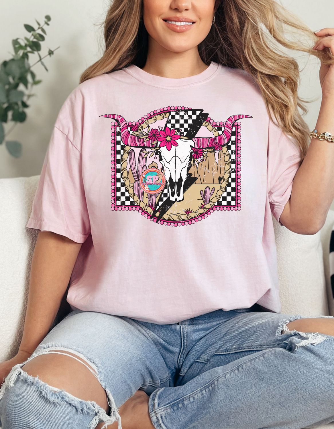 Pink Western Bull Flower Shirt