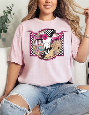 Pink Western Bull Flower Shirt