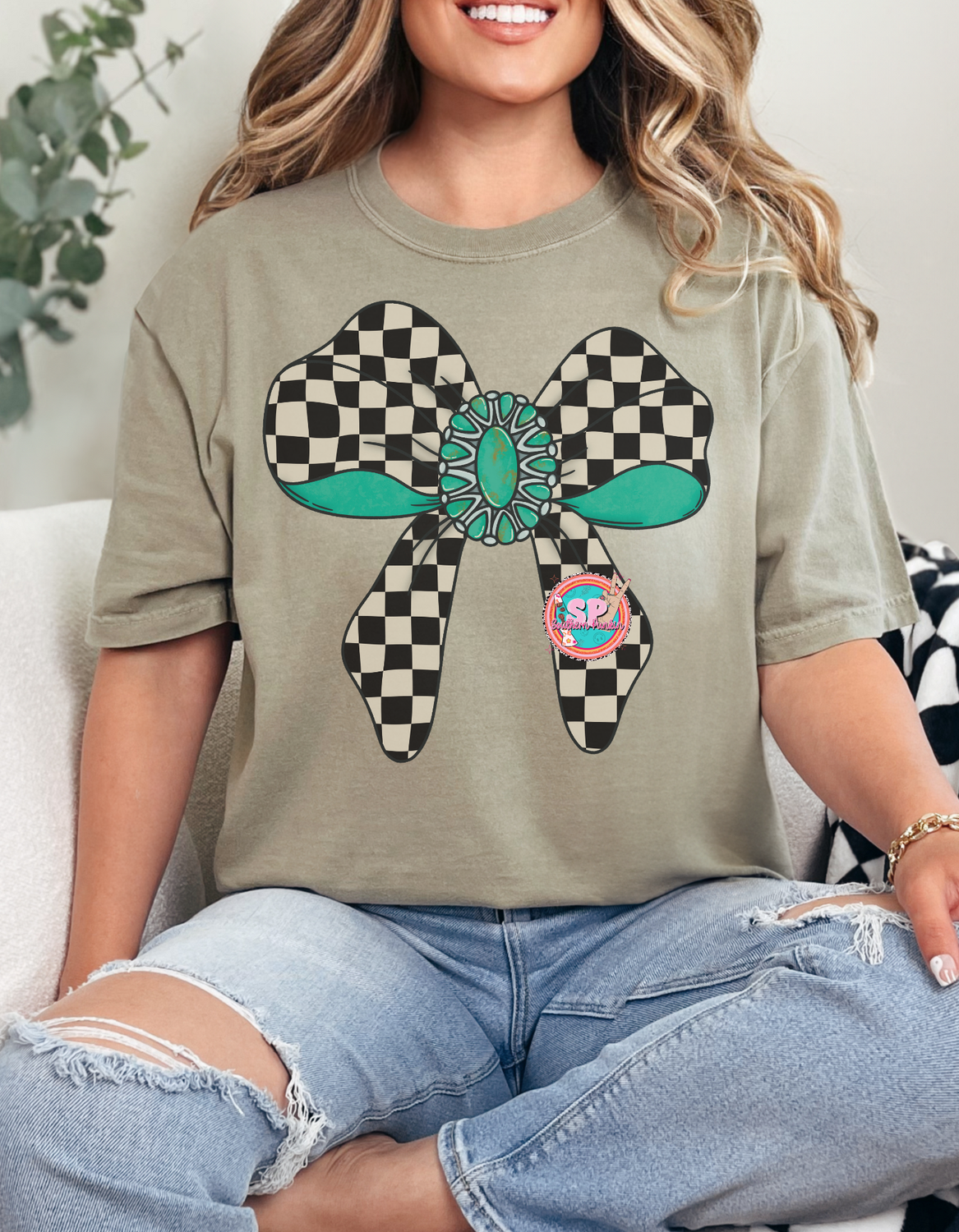 DTF PRINT western Checkered Bow