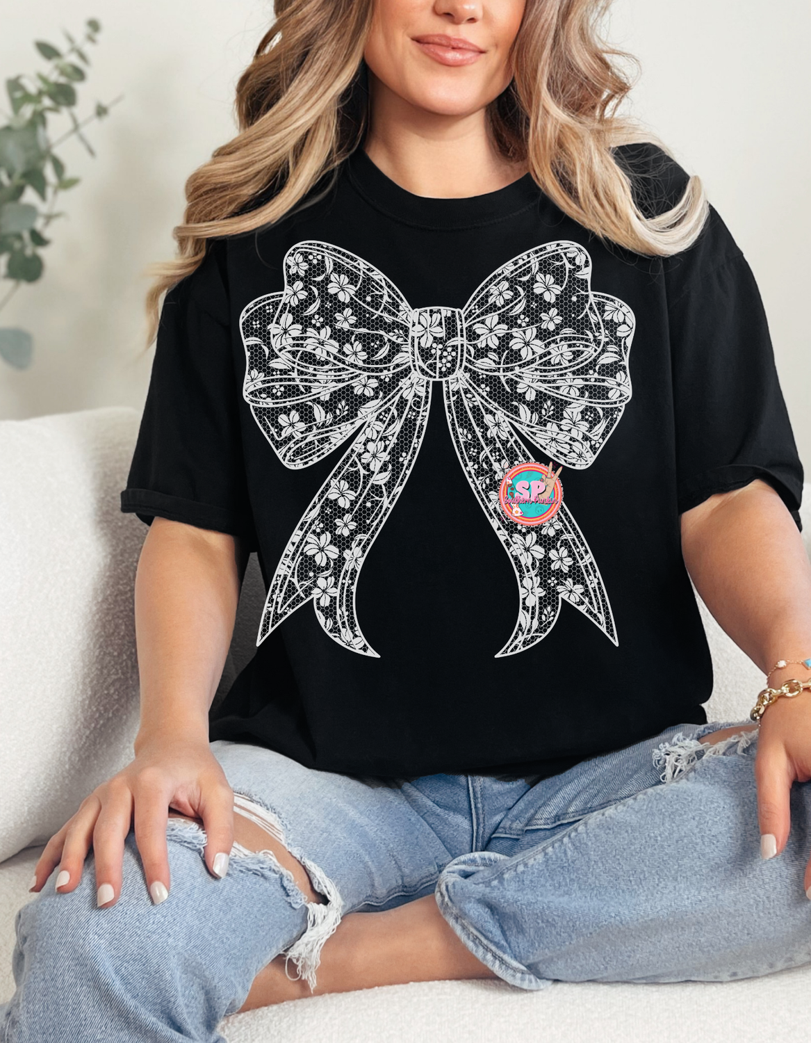 DTF PRINT white Lace Bow