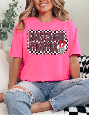 DTF PRINT Checkered Baseball Mama