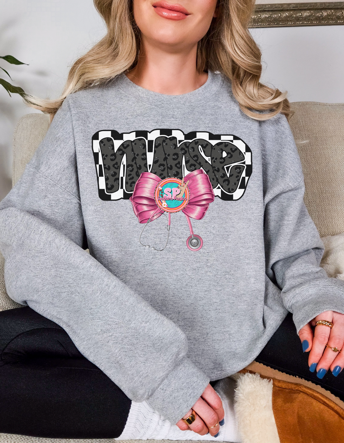 Nurse Checkered Bow Crew