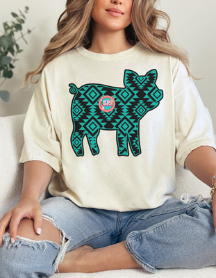 Teal Aztec Pig Shirt