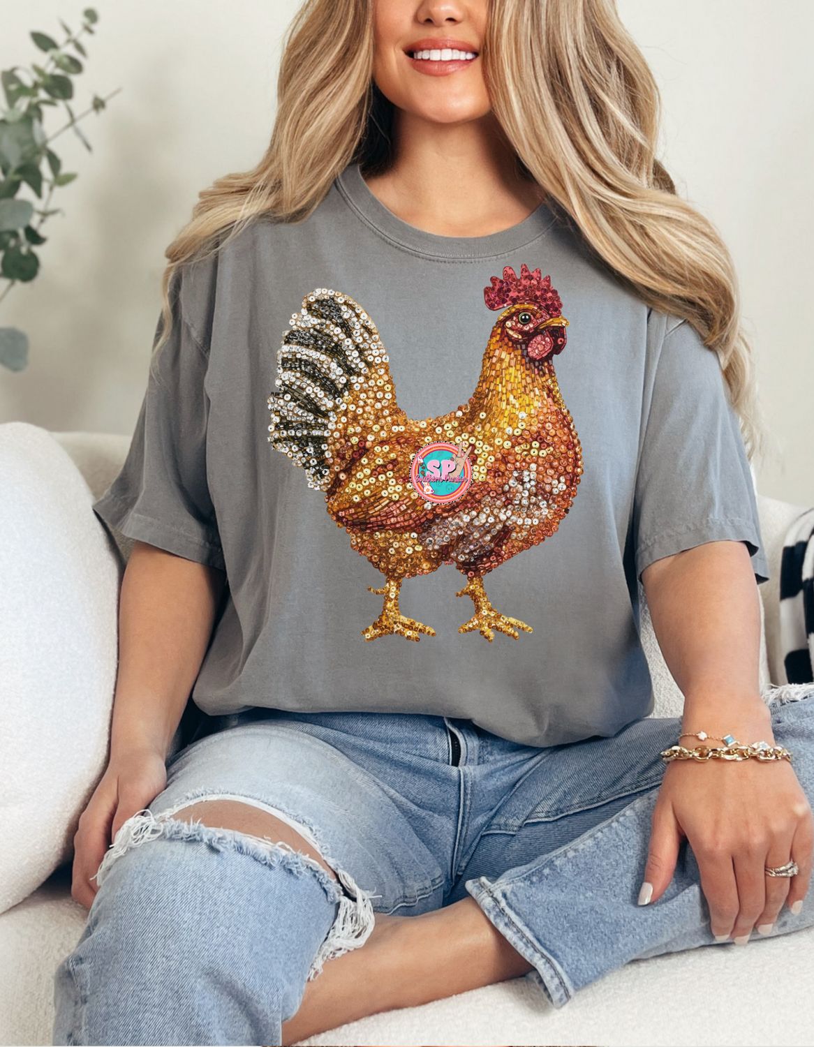 DTF Print Sequin Chicken