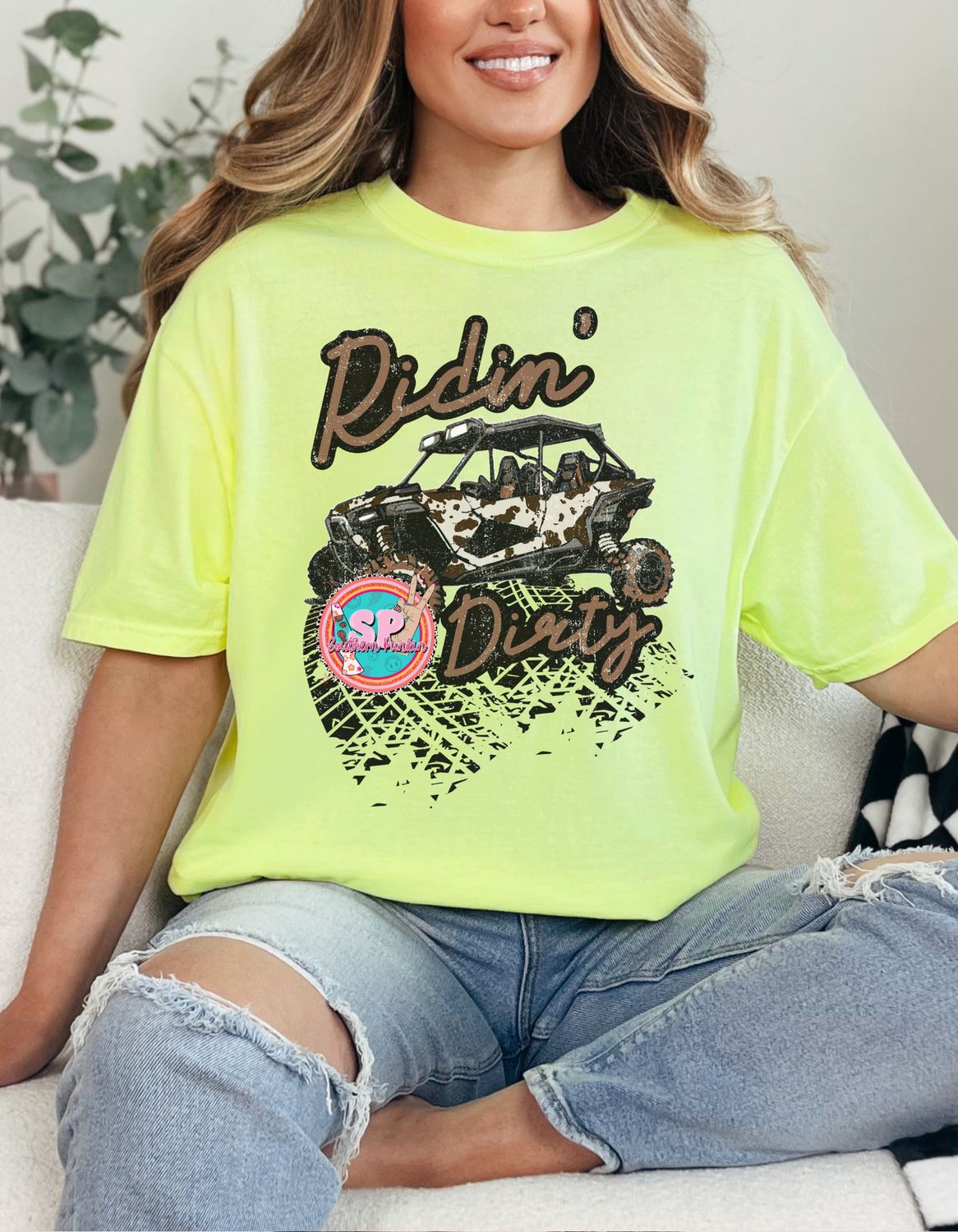 Cow Print Riding, Dirty SXS Shirt