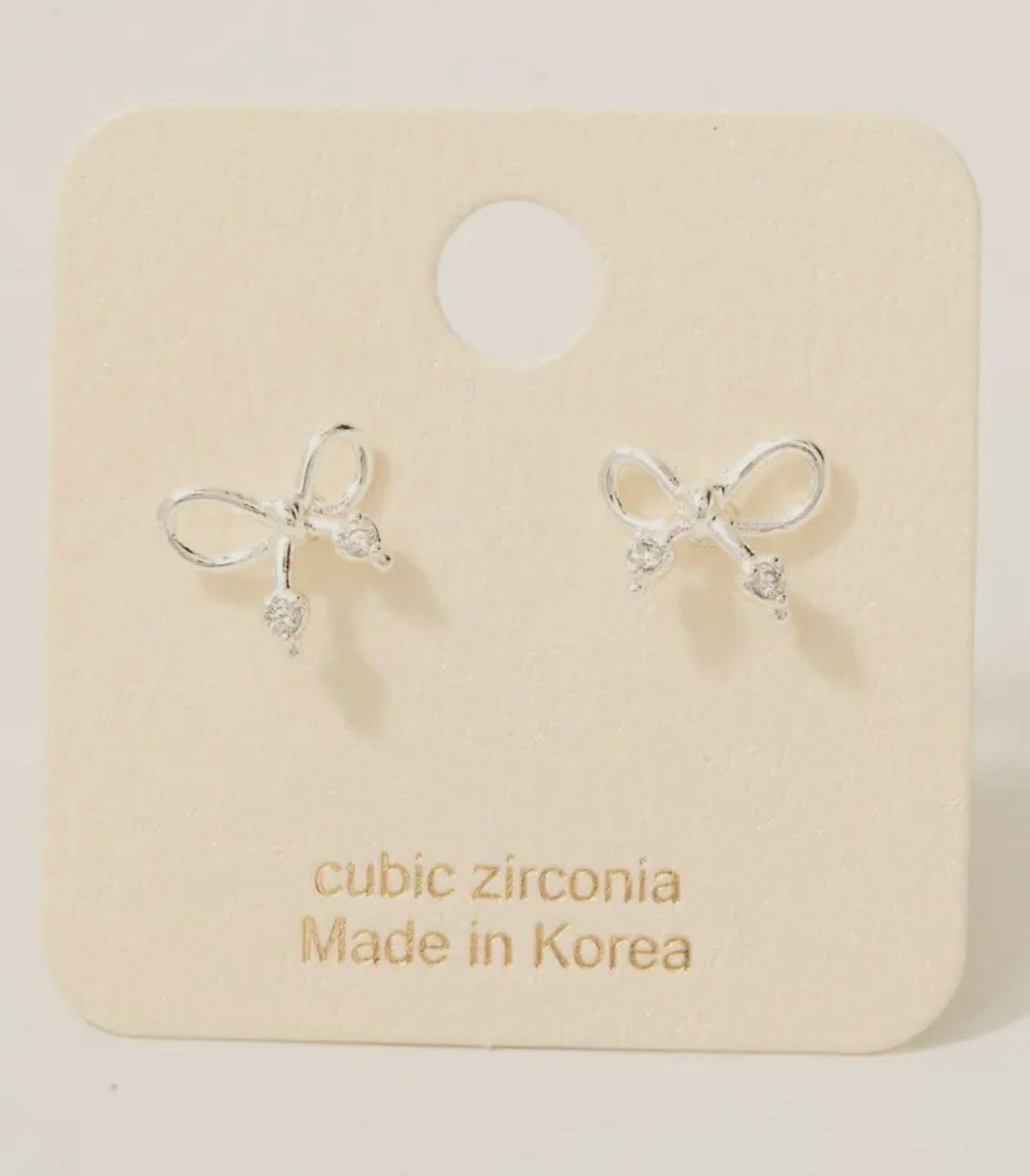 Cz Wire Bow Stud Earrings