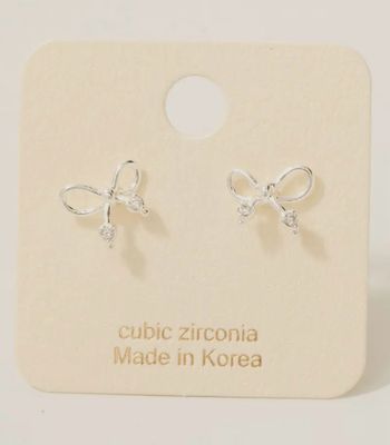 Cz Wire Bow Stud Earrings