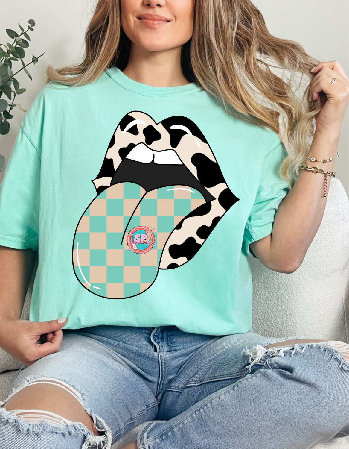 Cowprint Checkered Tongue Shirt