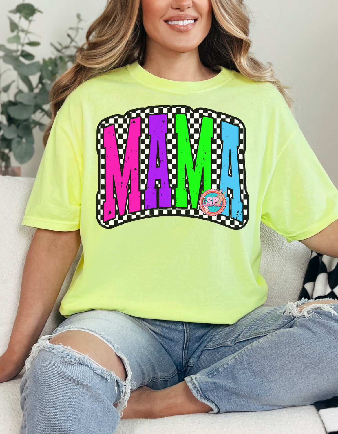 Neon Checkered Mama Shirt