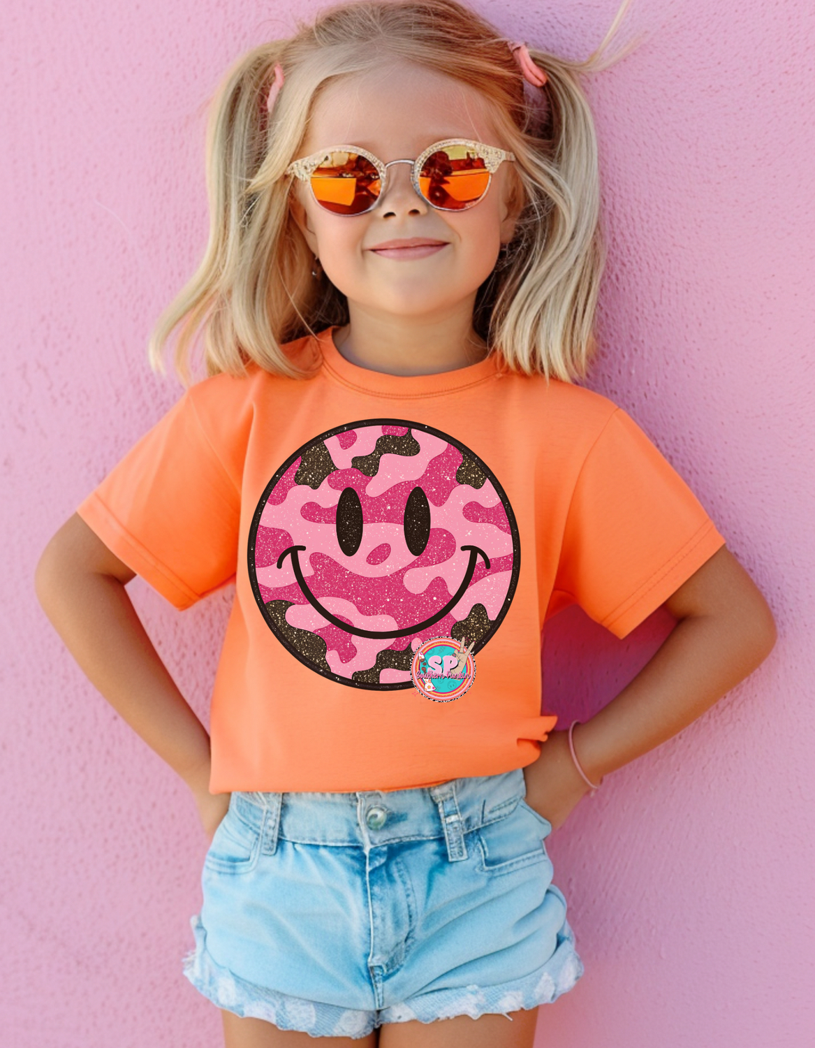 YOUTH pink Camo Smiley Shirt