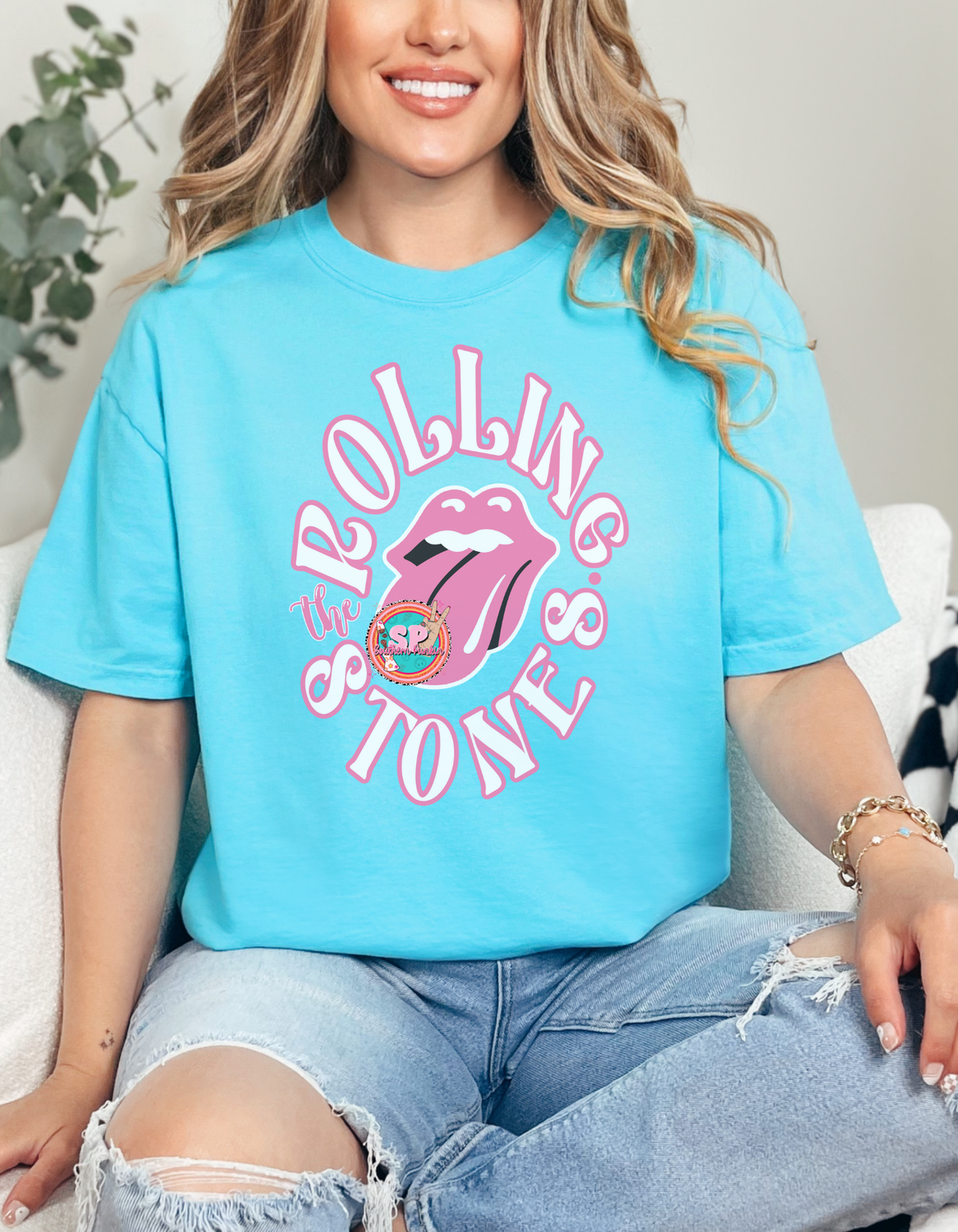 Pink And White Rolling Stones Shirt