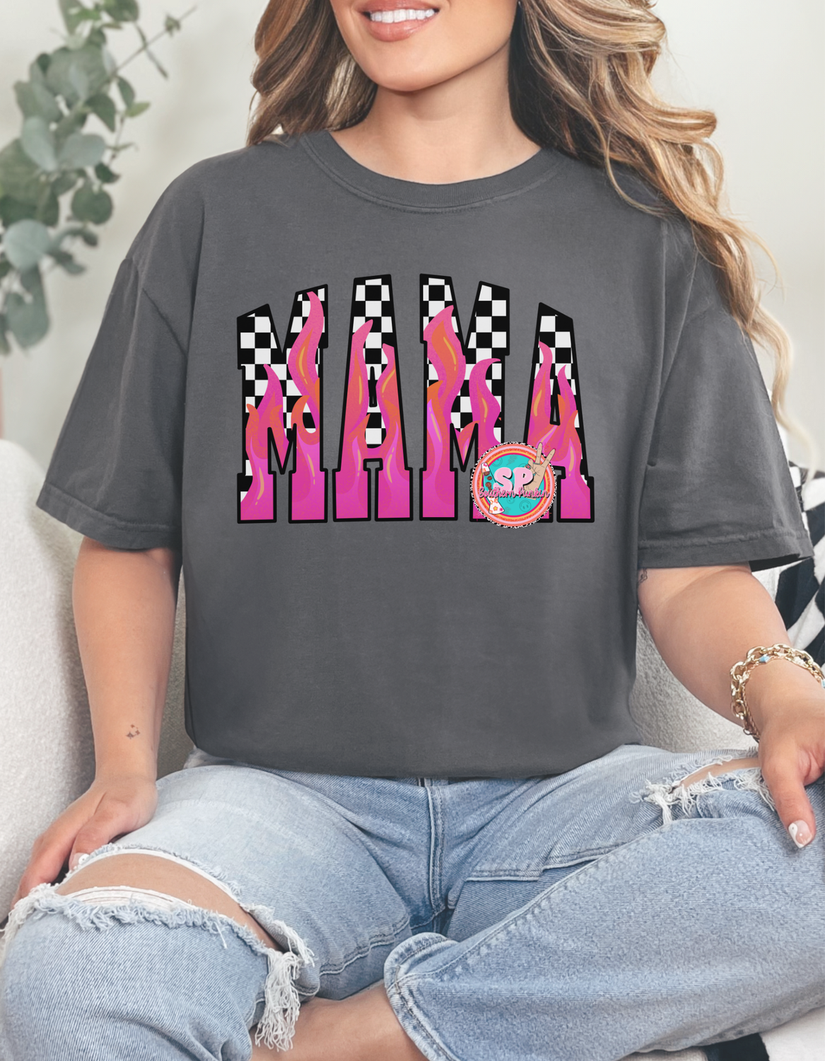 Gray Mama Flames Shirt
