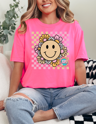 Checkered Smiley Flower Shirt