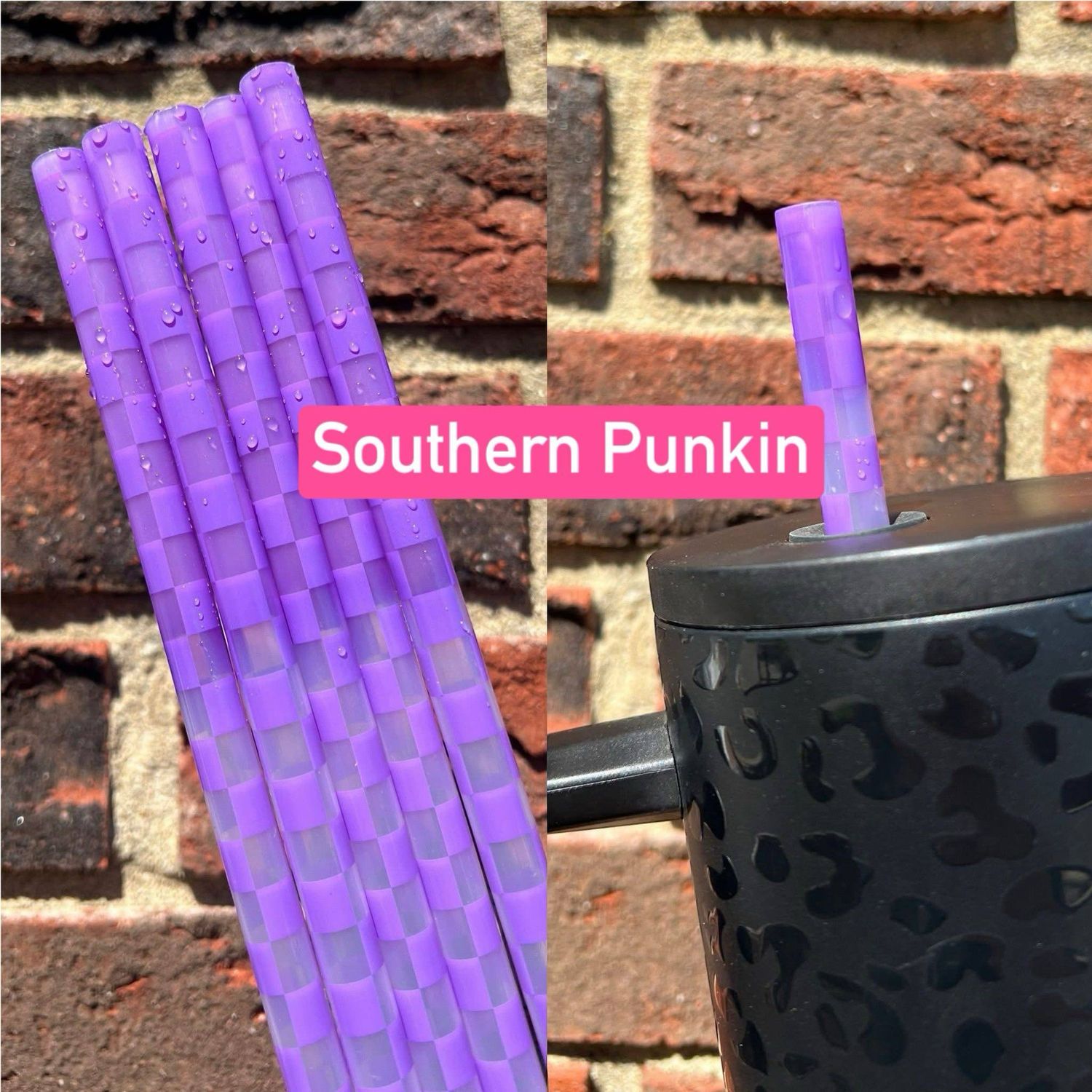 40oz Purple Checkered Color Changing Straw