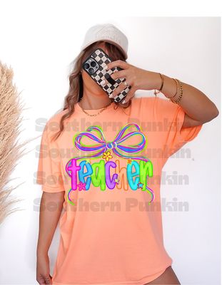 Colorful Teacher Bow Shirt