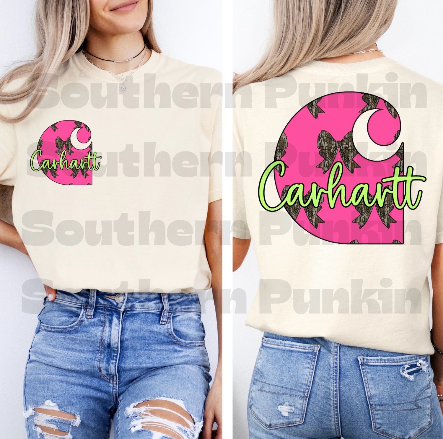 Pink Camo Bow Carhartt shirt