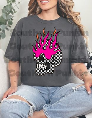 Checkered Skull Flames Shirt