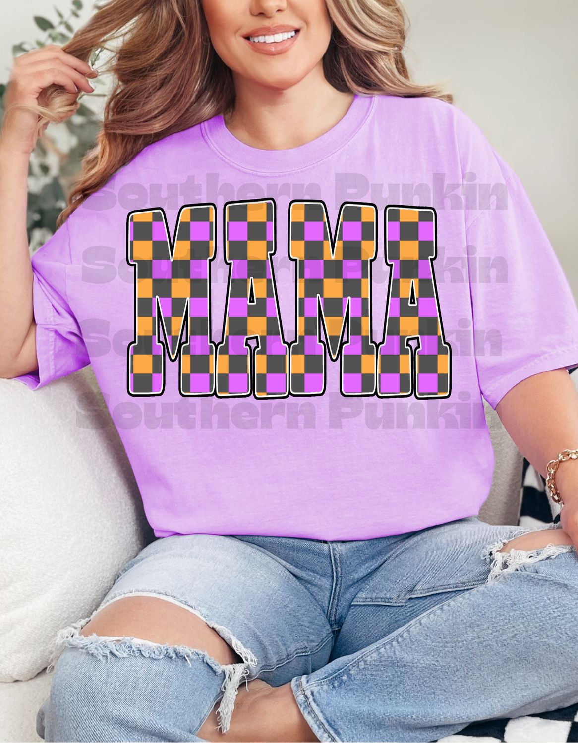 Mama Halloween Checkered Shirt
