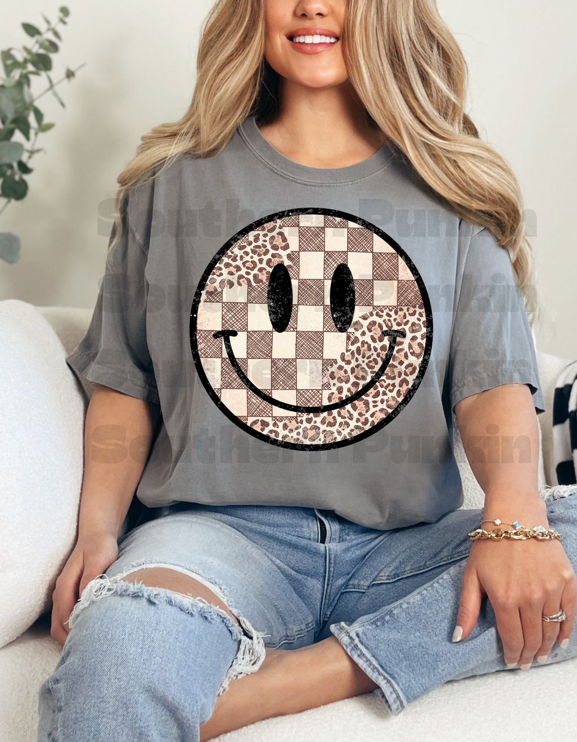 Checkered Tan Smiley Shirt