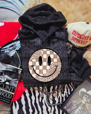 Checkered Tan Smiley Black Cheetah Hoodie