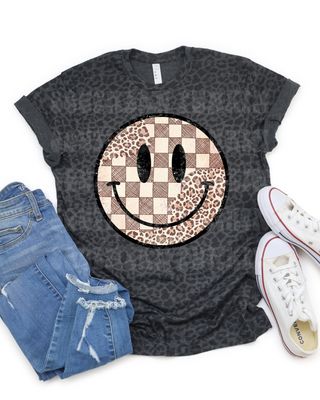Tan Checkered Smiley Cheetah Shirt