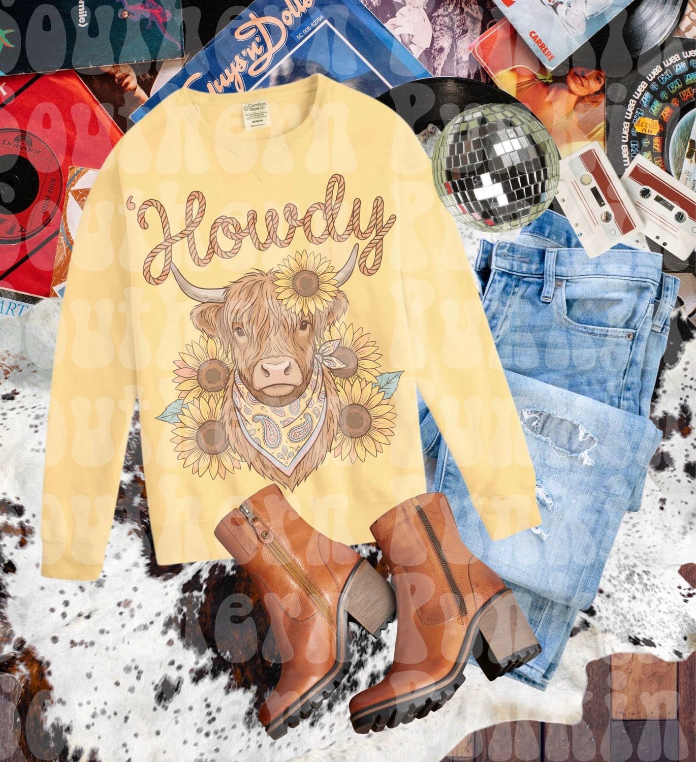Yellow Howdy Cow Crewneck