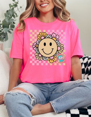 Checkered Smiley Flower Shirt