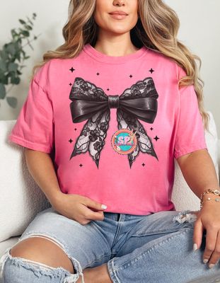 Black Lace Bow Shirt