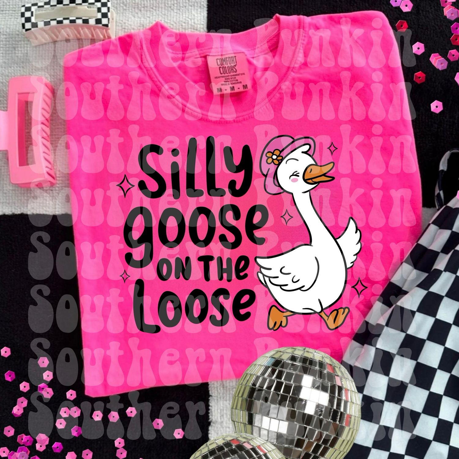 Pink Neon Silly Goose On The Lose Crewneck