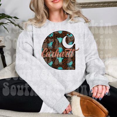 Turquoise Cow head Carhartt Crewneck