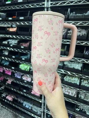 40oz Spill Proof Pink Dainty Bows Tumbler