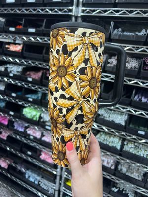 40oz Spill Proof Sunflower Cow Print Tumbler