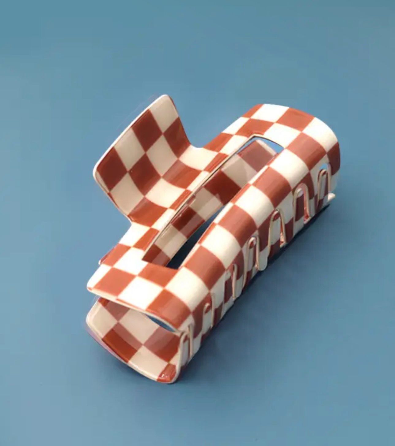 Brown Checkered Hair Clip