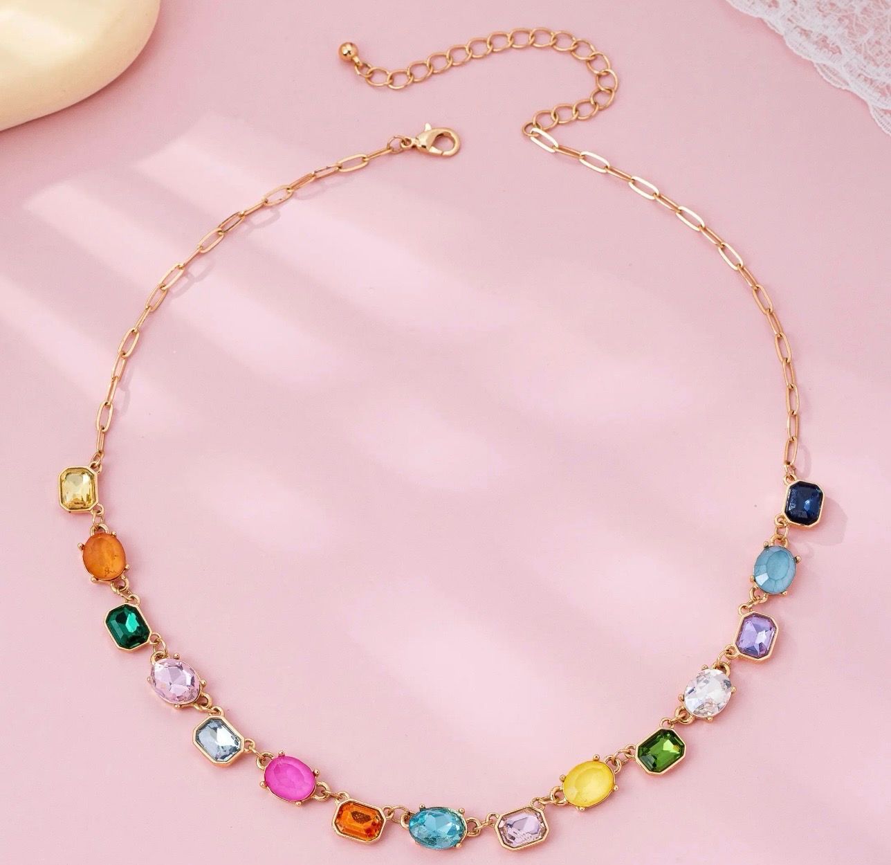 Multicolor Gemstone Link Necklace