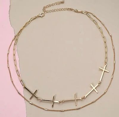 Cross-Link Double Layer Necklace