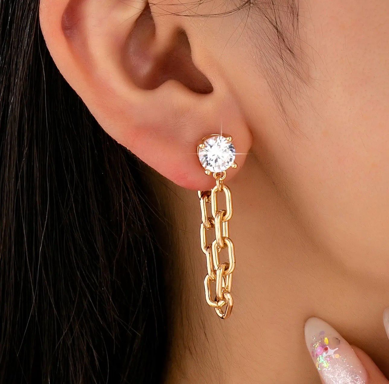 Crystal Stud Hoop Drop Link Earrings