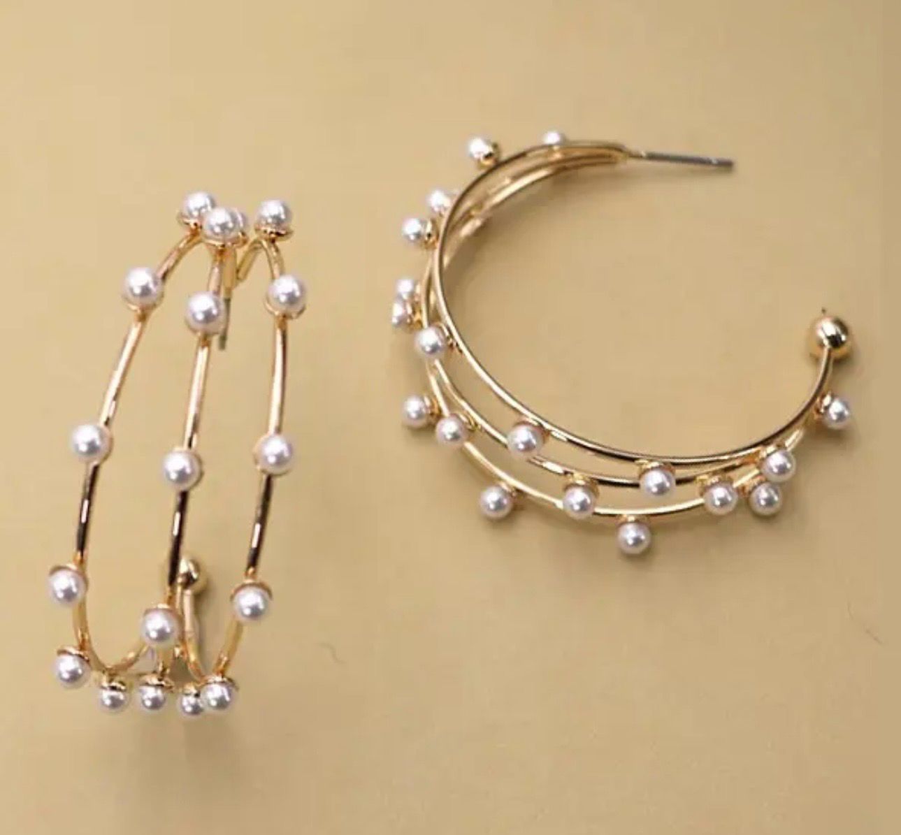 Triple Row Wire Pearl Hoop Earring