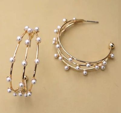 Triple Row Wire Pearl Hoop Earring
