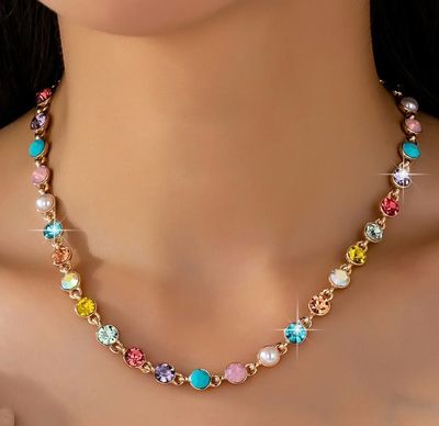 Multicolor Crystal And Pearl Necklace