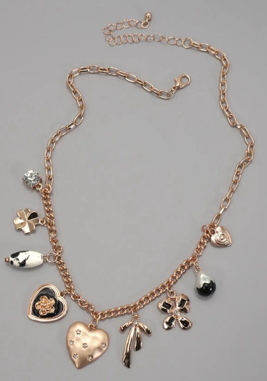 Charm Necklace Heart Bow Pearl
