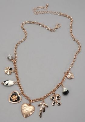 Charm Necklace Heart Bow Pearl